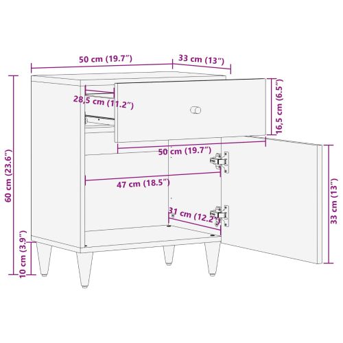 Нощно шкафче Многоцветен 50 x 33 x 60 см Солидно мангово дърво