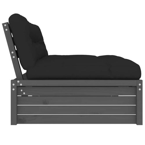 Среден диван, сив, 120x80 см, борово дърво масив