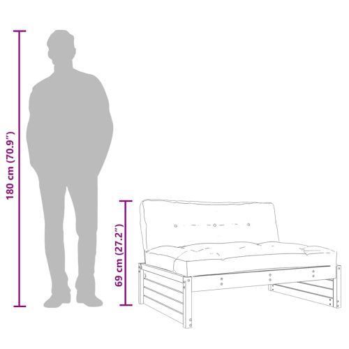 Среден диван, сив, 120x80 см, борово дърво масив
