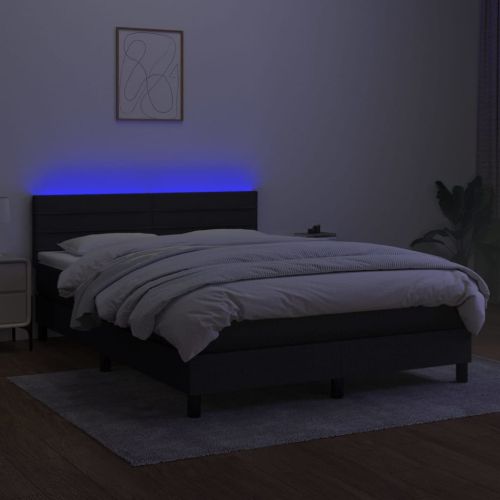 Боксспринг легло с матрак и LED, черно, 140x190 см, плат