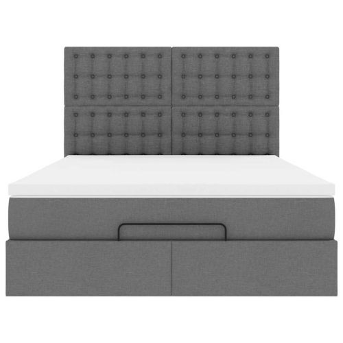 Османско легло с матрак Тъмно сиво 140x190 cm Тъкан