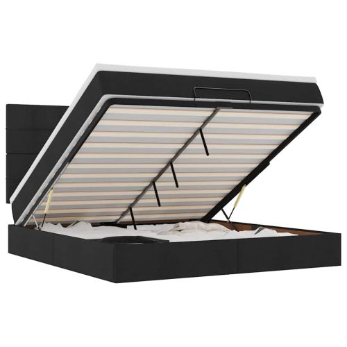 Османска легло с матрак и LED, черно, 160x200 см, плат