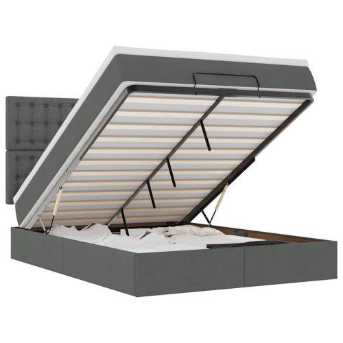 Османска легло с матрак и LED, тъмносиво, 140x190 см, плат