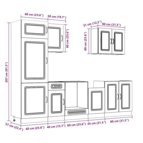 Комплект кухненски шкафове от 7 части Kalmar, инженерно дърво