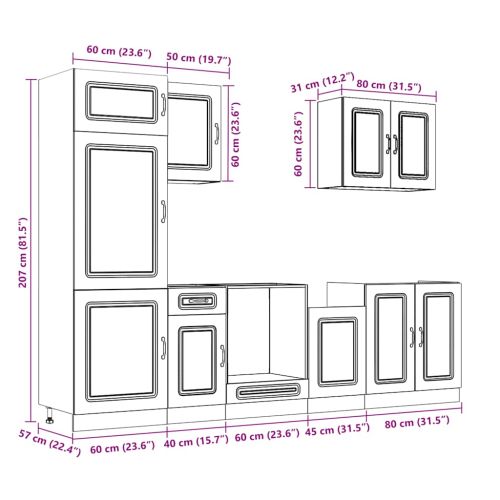 Комплект кухненски шкафове от 7 части Kalmar, инженерно дърво