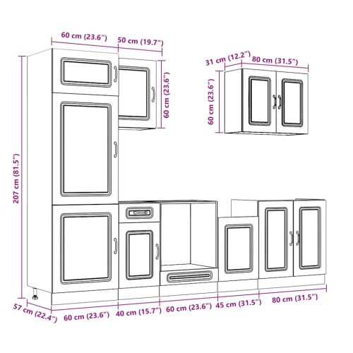 Комплект кухненски шкафове от 7 части Kalmar, инженерно дърво