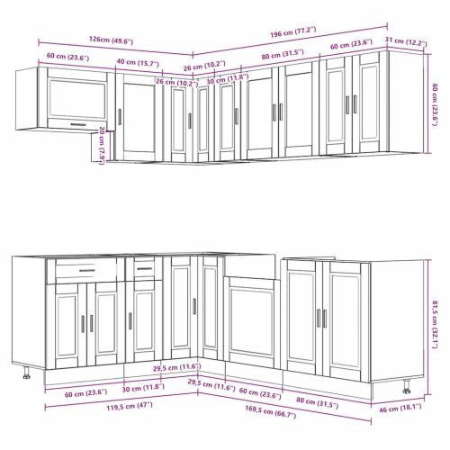 Комплект кухненски шкафове от 11 части Porto, инженерно дърво