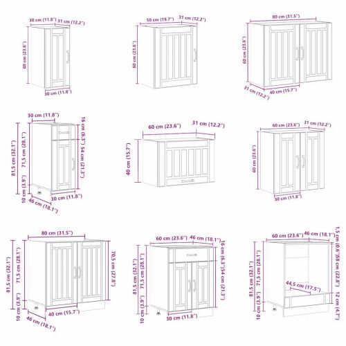 Комплект кухненски шкафове от 14 части Lucca, инженерно дърво