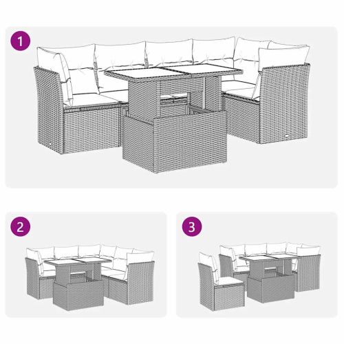 Градински диван с възглавници, 6 части, полиратан, сив