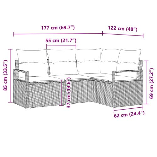 Комплект дивани с възглавница 4 pcs Сив полиратан