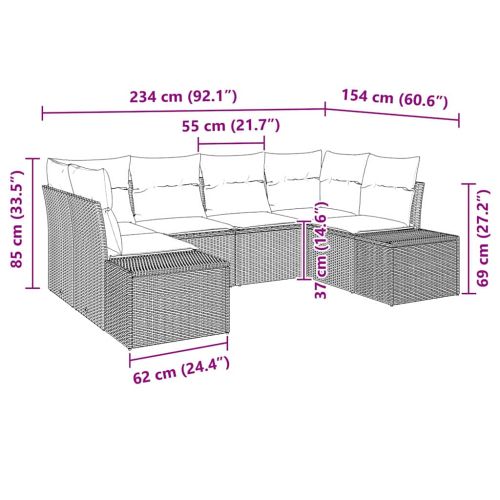 Градински Софа Комплект със съхранение 6 pcs Сив Полиратан