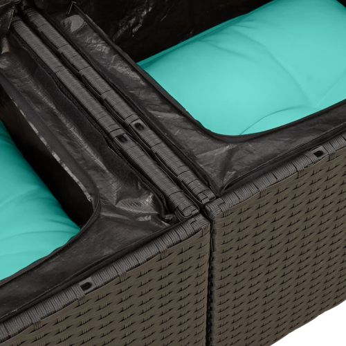 Градински комплект диван с възглавници 5 части черен полиратан