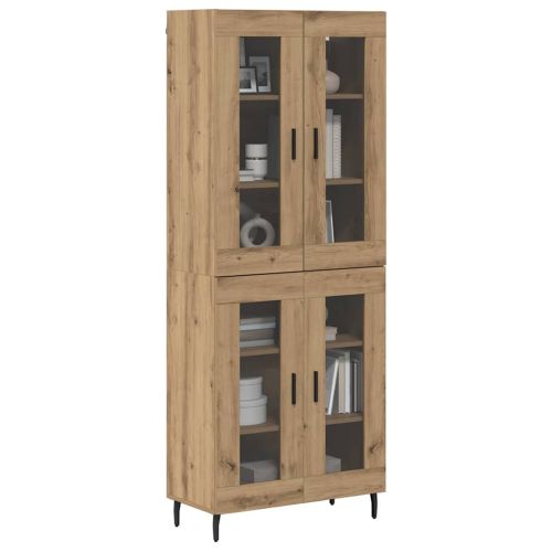 Висок шкаф 2 pcs Дъб Инженерна дървесина и стъкло