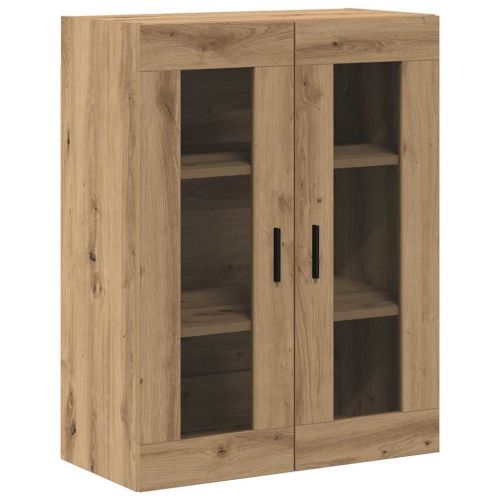 Висок шкаф 2 pcs Дъб Инженерна дървесина и стъкло