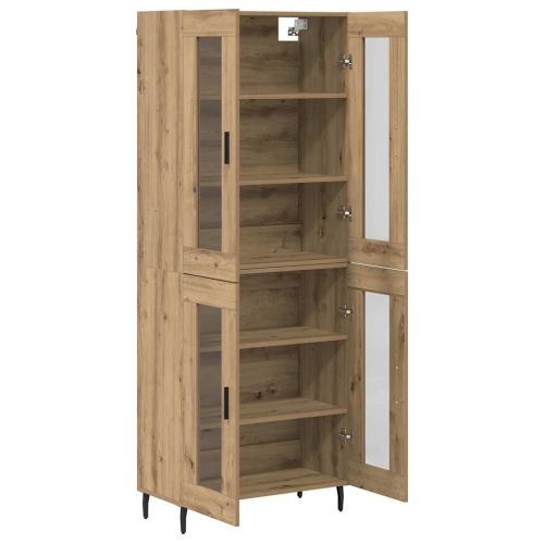 Висок шкаф 2 pcs Дъб Инженерна дървесина и стъкло