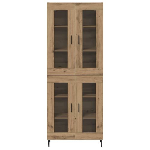 Висок шкаф 2 pcs Дъб Инженерна дървесина и стъкло