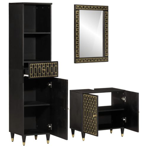 Комплект мебели за баня, 3 части, масивна мангова дървесина