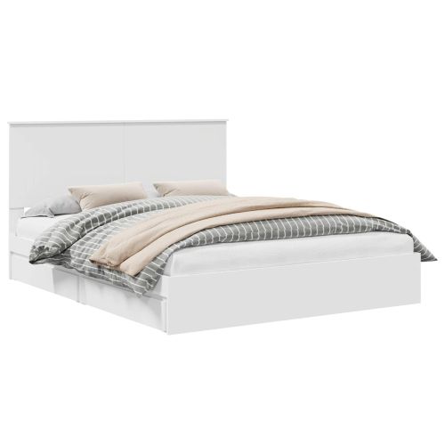 Легло с място за съхранение Бяло 160 x 200 cm Инженерно дърво