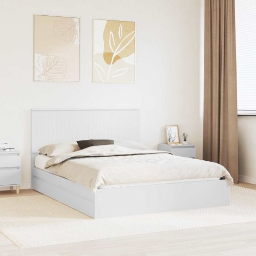 Легло с място за съхранение Бяло 150 x 200 cm Инженерно дърво