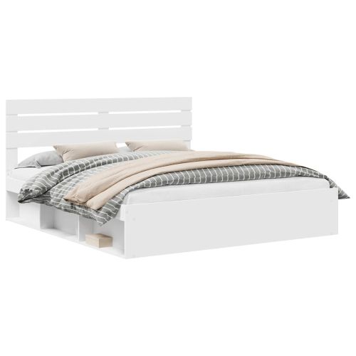 Рамка за легло с таблото Бяло 200 x 200 cm Солидно борово дърво