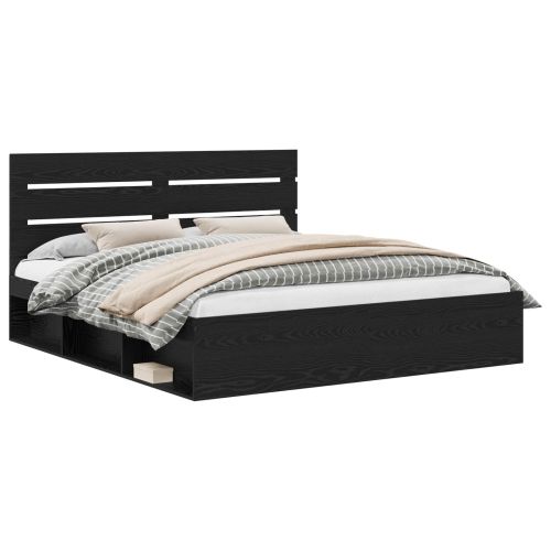 Рамка за легло Черно 200 x 200 cm Солидно борово дърво