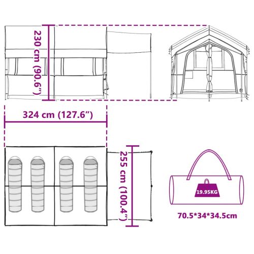 Семейна палатка за 4-ма с покрив Зелен и бял 324 x 255 x 230 см