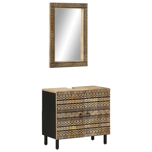 Комплект мебели за баня, 2 части, масивна мангова дървесина