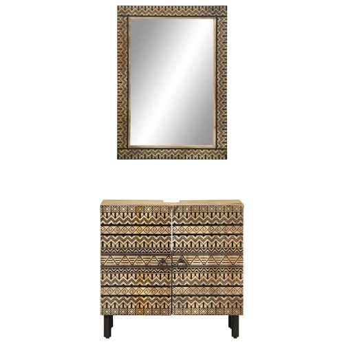 Комплект мебели за баня, 2 части, масивна мангова дървесина