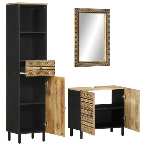 Комплект мебели за баня, 3 части, масивна мангова дървесина