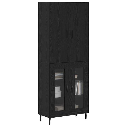 Висок шкаф 2 pcs Дъб Инженерна дървесина и стъкло