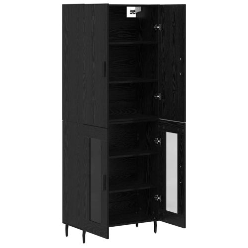 Висок шкаф 2 pcs Дъб Инженерна дървесина и стъкло