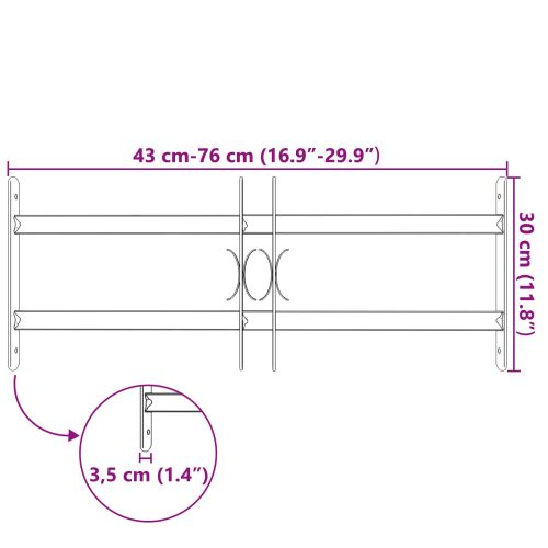 Прозоречна решетка Черно 76 x 30 см Прахово боядисана стомана