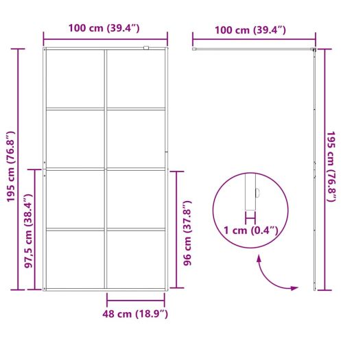 Стена на душ с вход Златист 100 x 195 cm закалено стъкло