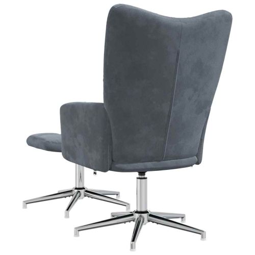 Релаксиращ стол с табуретка, тъмносив, кадифе