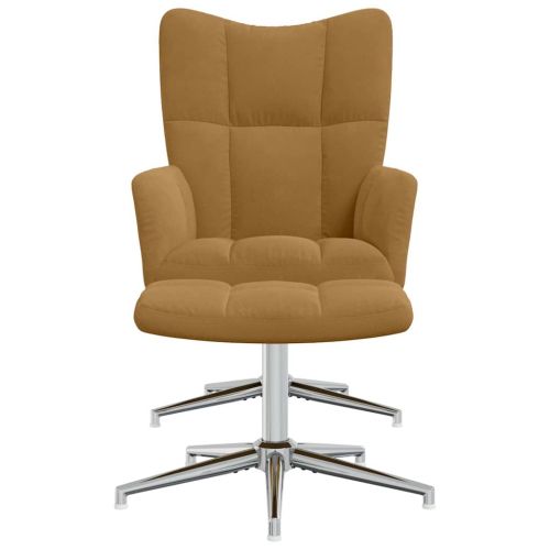 Стол за релакс с табуретка, кафяв, кадифе