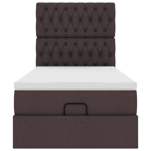 Османска легло с матрак и LED, тъмнокафяво, 90x200 см, плат