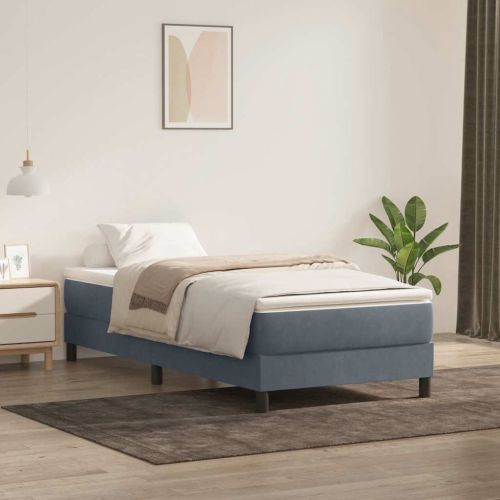 Box Spring Легло без матрак Тъмно сиво 100x210 cm Кадифе