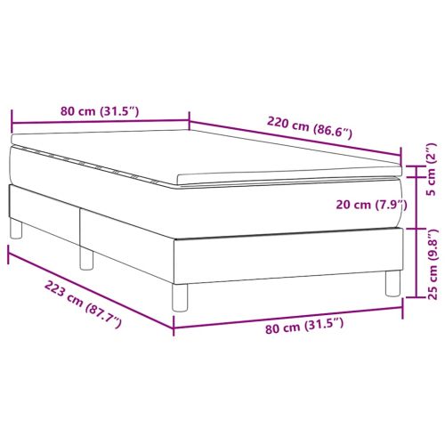 Боксспринг легло с матрак, тъмносиво, 80x220 см, кадифе