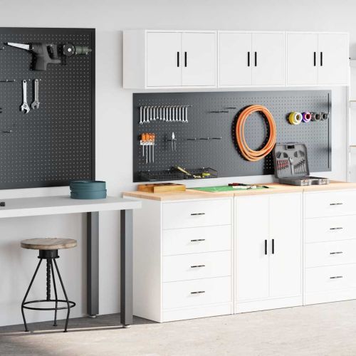 гаражни шкафове, 2 бр, бели, инженерно дърво