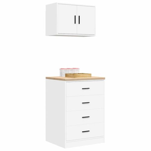 гаражни шкафове, 2 бр, бели, инженерно дърво