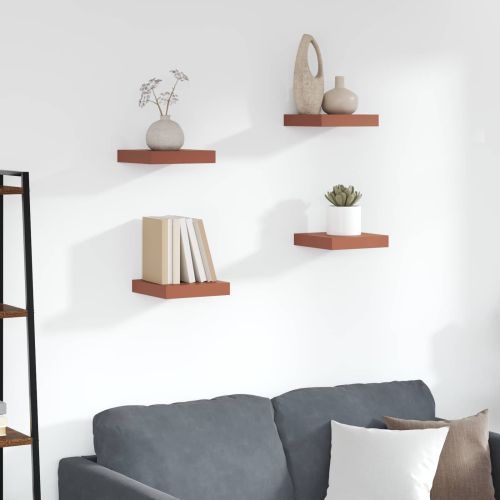 Стенен рафт 4 pcs Червено 23 x 23,5 x 4 см Инженерно дърво