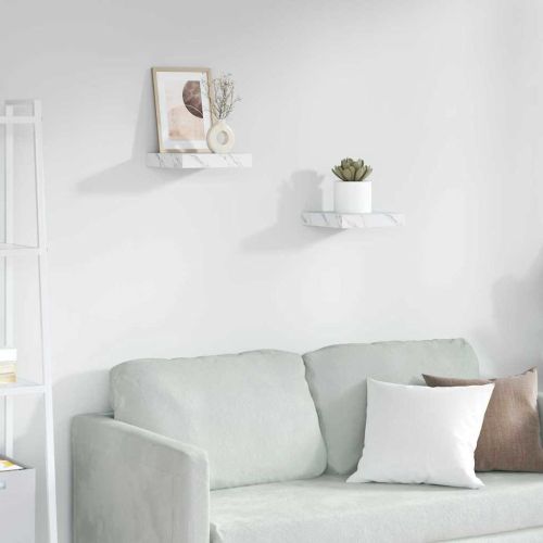 Стенен рафт 2 pcs Бял мрамор 23 x 23,5 x 4 см Инженерно дърво