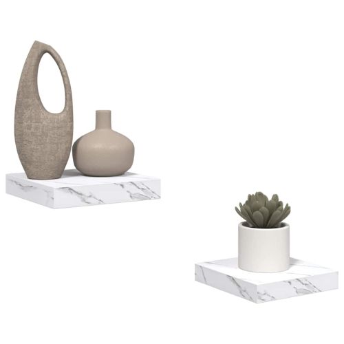 Стенен рафт 2 pcs Бял мрамор 23 x 23,5 x 4 см Инженерно дърво