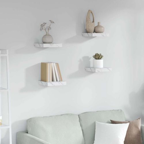 Стенен рафт 4 pcs Бял мрамор 23 x 23,5 x 4 см Инженерно дърво