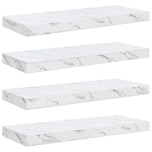 Стенен рафт 4 pcs Бял мрамор 50 x 23 x 4 см Инженерно дърво