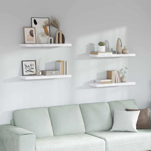 Стенен рафт 4 pcs Бял мрамор 80 x 23,5 x 4 см Инженерно дърво