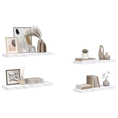 Стенен рафт 4 pcs Бял мрамор 80 x 23,5 x 4 см Инженерно дърво