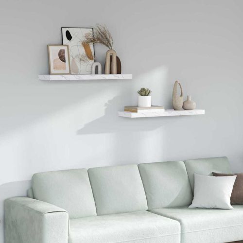 Стенен рафт 2 pcs Бял мрамор 90 x 23,5 x 4 см Инженерно дърво