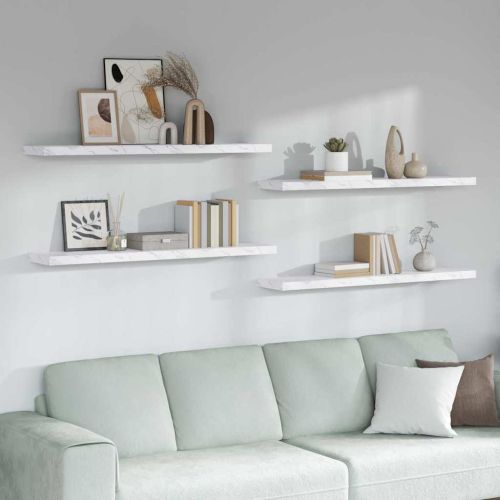Стенен рафт 4 pcs Бял мрамор 120 x 23,5 x 4 см Инженерно дърво