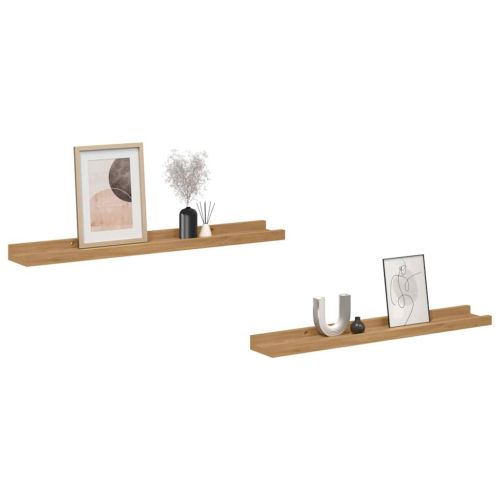 Стенен рафт с рафт 2 pcs Кафяво 60 x 9 x 3 cm Инженерно дърво